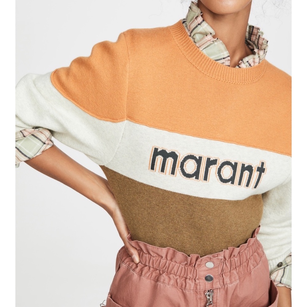 Isabel Marant Etoile Kedy Logo Color Block Intarsia Knitted Sweater Size 38